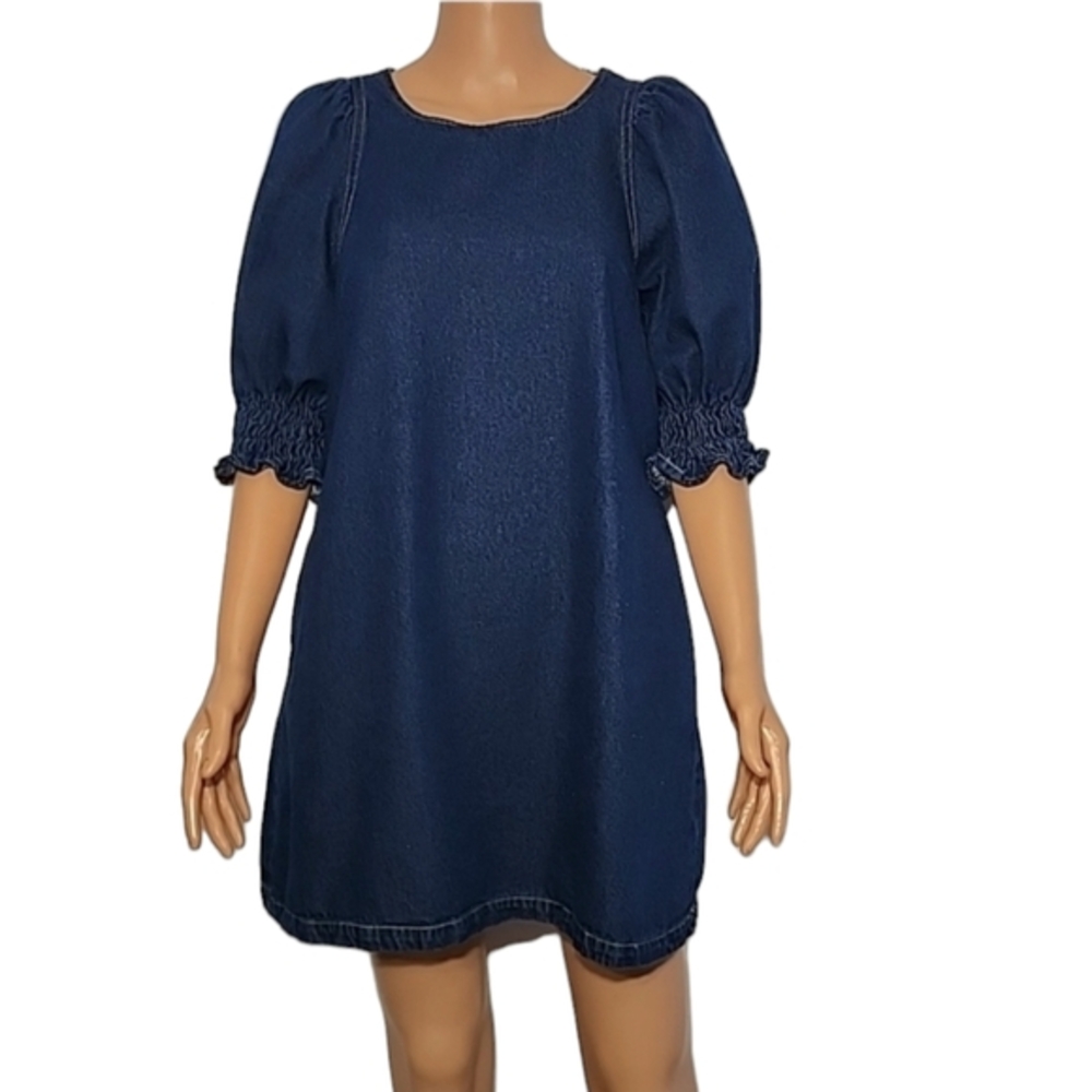 BEULAH‎ STYLE  Blue Denim Shift Dress Short sleeve Size S/M